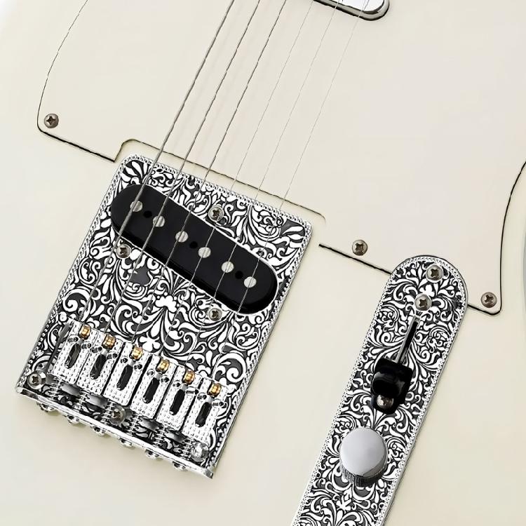 Professional 6 String Saddles Bridge Plate Strings Through Bridge with Carving Decorative Pattern Instrument Parts