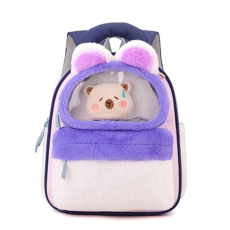 Design Color Blocking Children Plush Backpack With Rabbit And Capybara Toy Plush