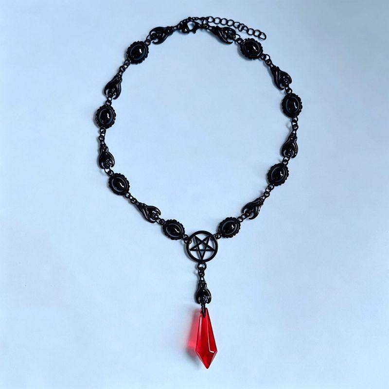 Vampire Crystal Choker, Gothic jewelry, witchcraft accessories, blood droplets, Pentagram, paganism, mystery, necklace For Women