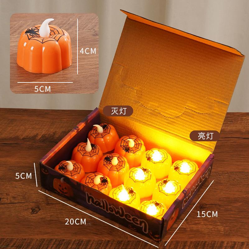 12Pcs Halloween Pumpkin Lights Glow In The Dark Electronic Candle Decorative Props for Party Haunted House Festival Scene Setup Scary Ghost Lanterns