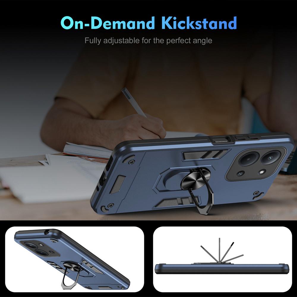 KEYSION Shockproof Armor Case for Xiaomi POCO C85 Soft Silicone+PC Metal Ring Stand Phone Back Cover for Redmi 15C