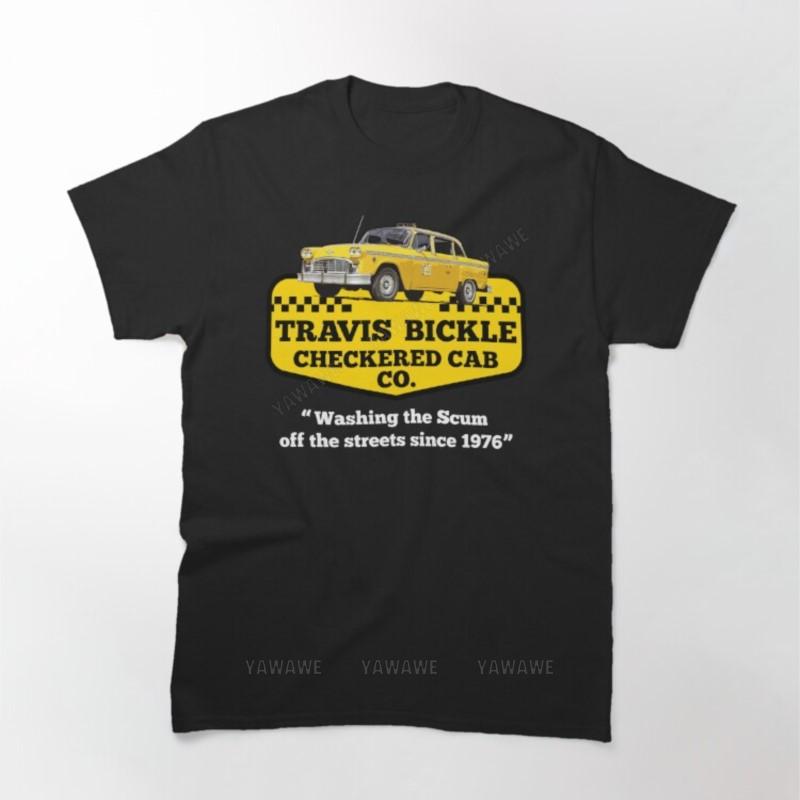 Beach man tee shirt fashion print tees Travis Bickle Checkered Cab Company Printed T Shirt teenager tee shirt male summer top S