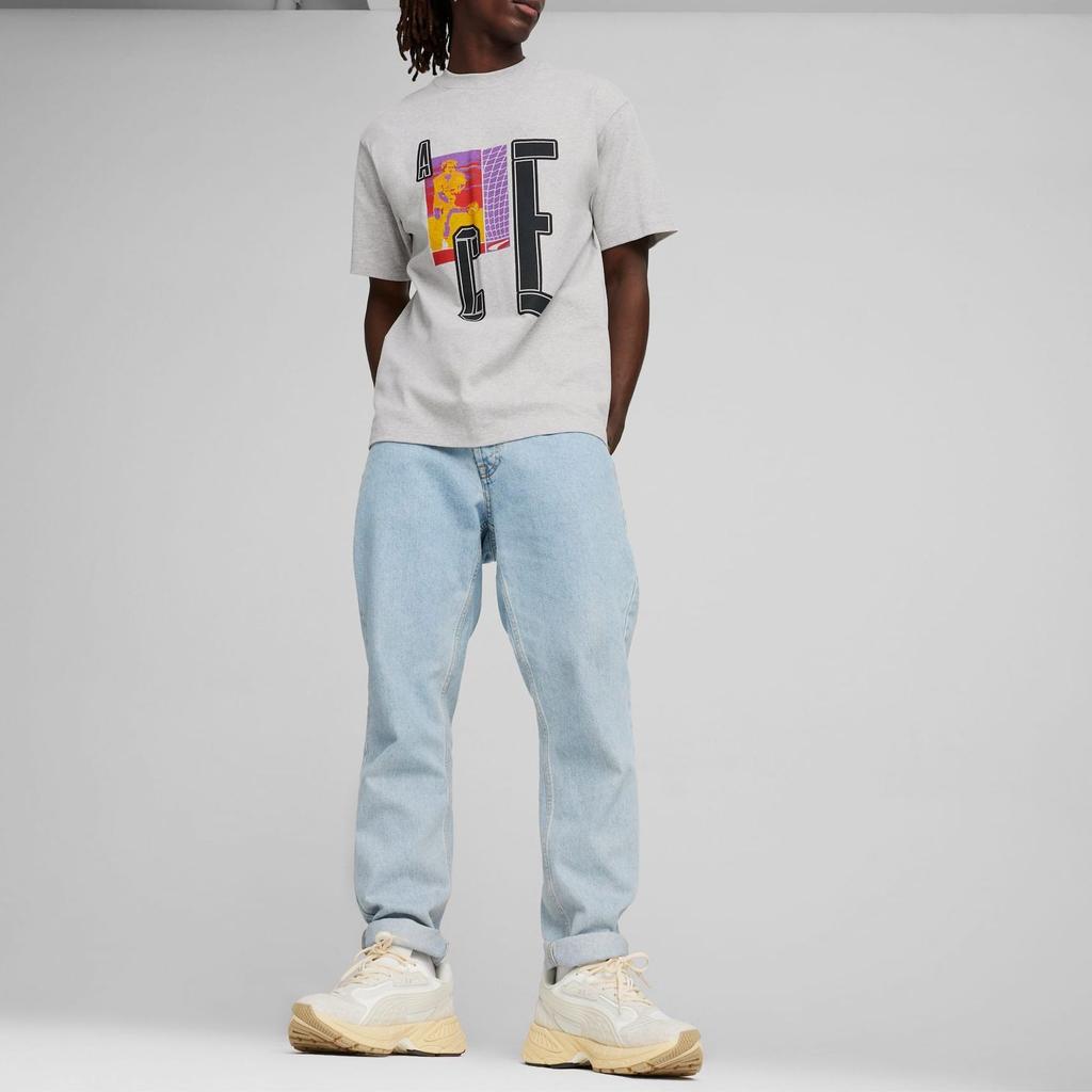 Puma House Of Graphics Series Letter Print Loose Casual Sports Crew Neck Short Sleeve T-Shirt Men Tops Gray 624049-04