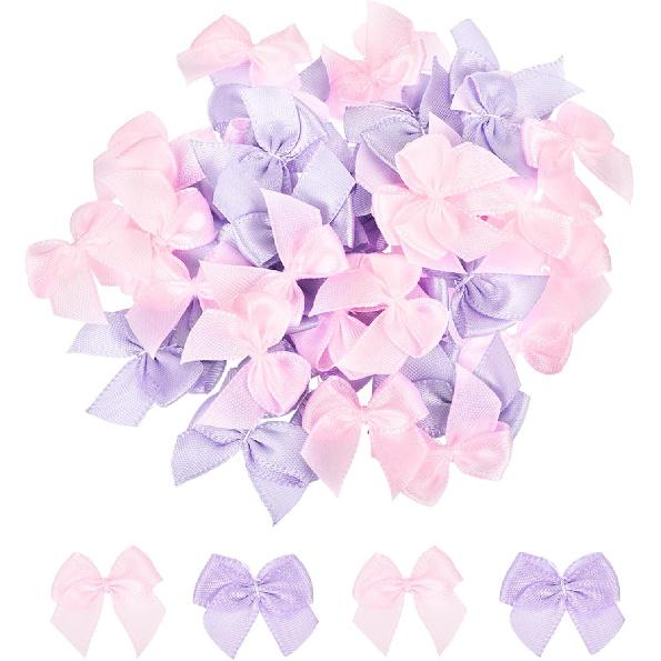 MECCANIXITY 50Pcs Mini Ribbon Bow 1" Mini Fabric Satin Ribbon Flower Bows for Craft DIY Sewing Wedding Birthday Party Pink & Blue