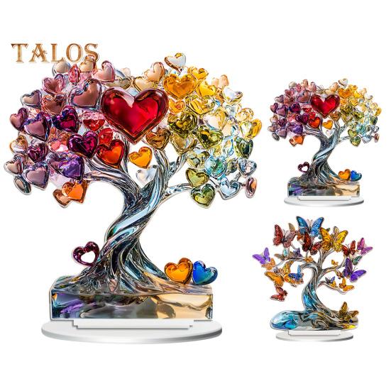 Love Heart Tree Ornament Colorful Acrylic 2D Flat Decoration Valentine's Day Decor Tabletop Butterfly Tree for Home Mantel End Table Desk Decor