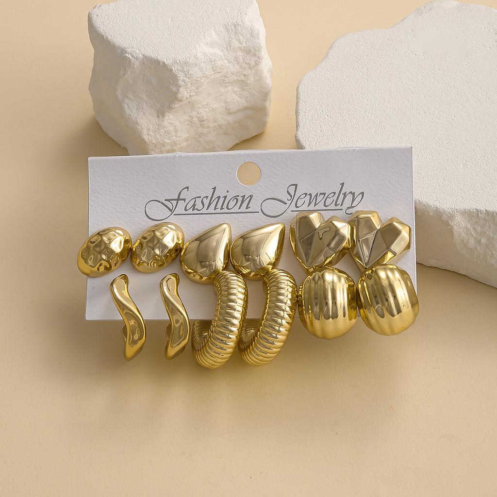 Trebdy Geometric C-shaped Earrings Set Elegant Heart-shaped Teardrop Shaped Stud Earrings Women's Daily Date Party Zircon Gifts