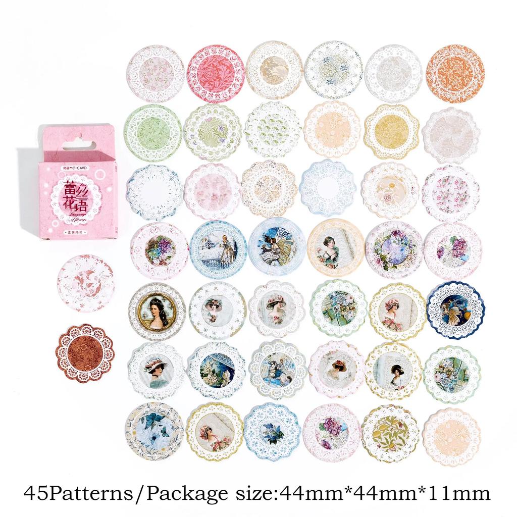 Journamm 45pcs Ins Mini Boxed Stickers DIY Scrapbooking Collage Supplies Creative Decor Stationery Sealing Aesthetics Stickers