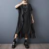 Rochie neagră vintage cu mânecă scurtă, mărimi mari, nouă, pentru femei, casual, largă, lungă, de vară