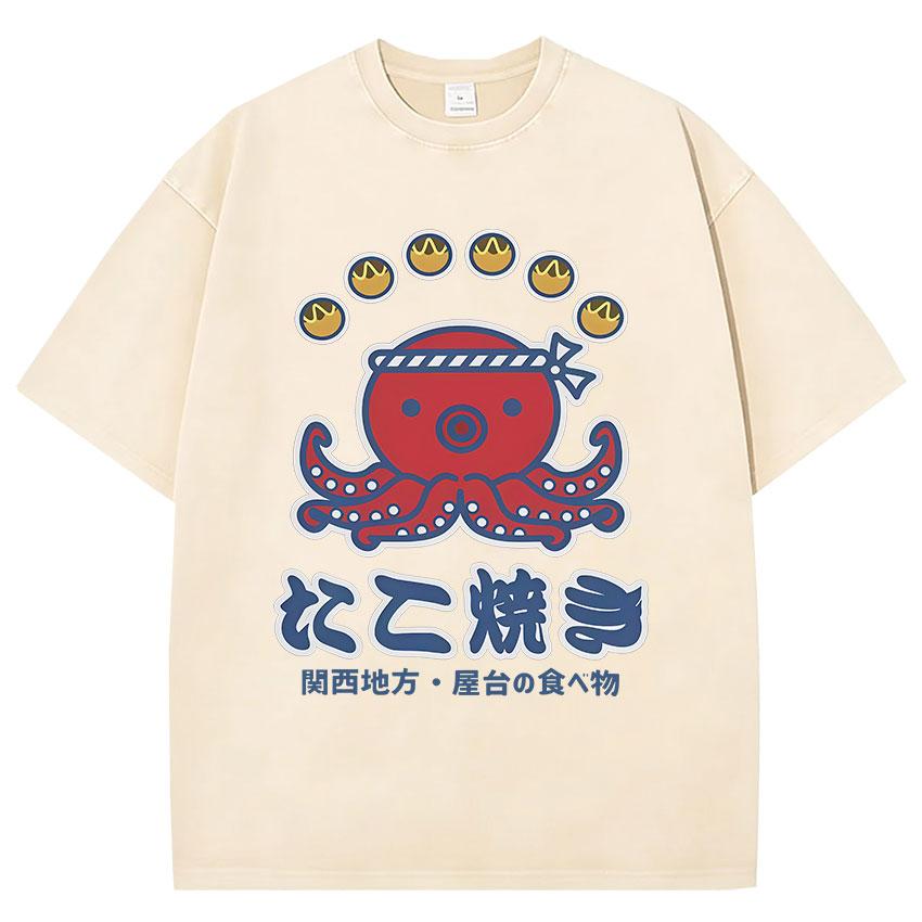 Divertente Osaka Dotonbori Polpo Ubriaco Giapponese Retrò Lavata Maglietta Unisex Donna Abbigliamento Umoristico Moda Cotone Manica Corta T-shirt