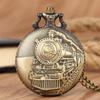 Vintage Classic Bronze Steam Train Design Pocket Watch with Chain Necklace Quartz Pocket Watch Gift Clock Chain for Men Kids