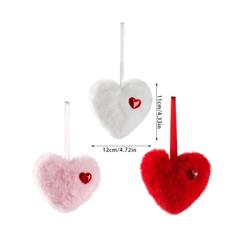 2Pcs Furry Heart Shaped Ball Ornament Christmas Tree Ball Hanging Decoration For Wedding Valentine's Day Festival