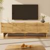 Modern TV cabinet with wave pattern – 155 cm media console with storage space, four doors and cable grommets in wood look, for the living room