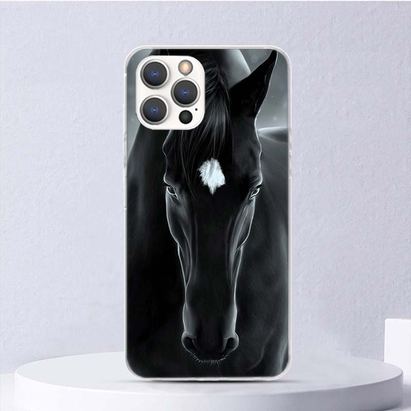 Animal Black Horse Soft Case For iPhone 16 17 Air 16E 15 Plus 11 12 13 Mini 14 Pro Max Phone Cover Apple 7 8 SE Coque Funda 16 1