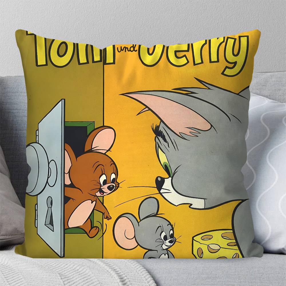

Cartoon T-Tom And J-Jerry Pillow Case Square Pillow Bedroom Sofa Leisure Comfort Cushion Car Living Room Home Decoration 18x18Inch
