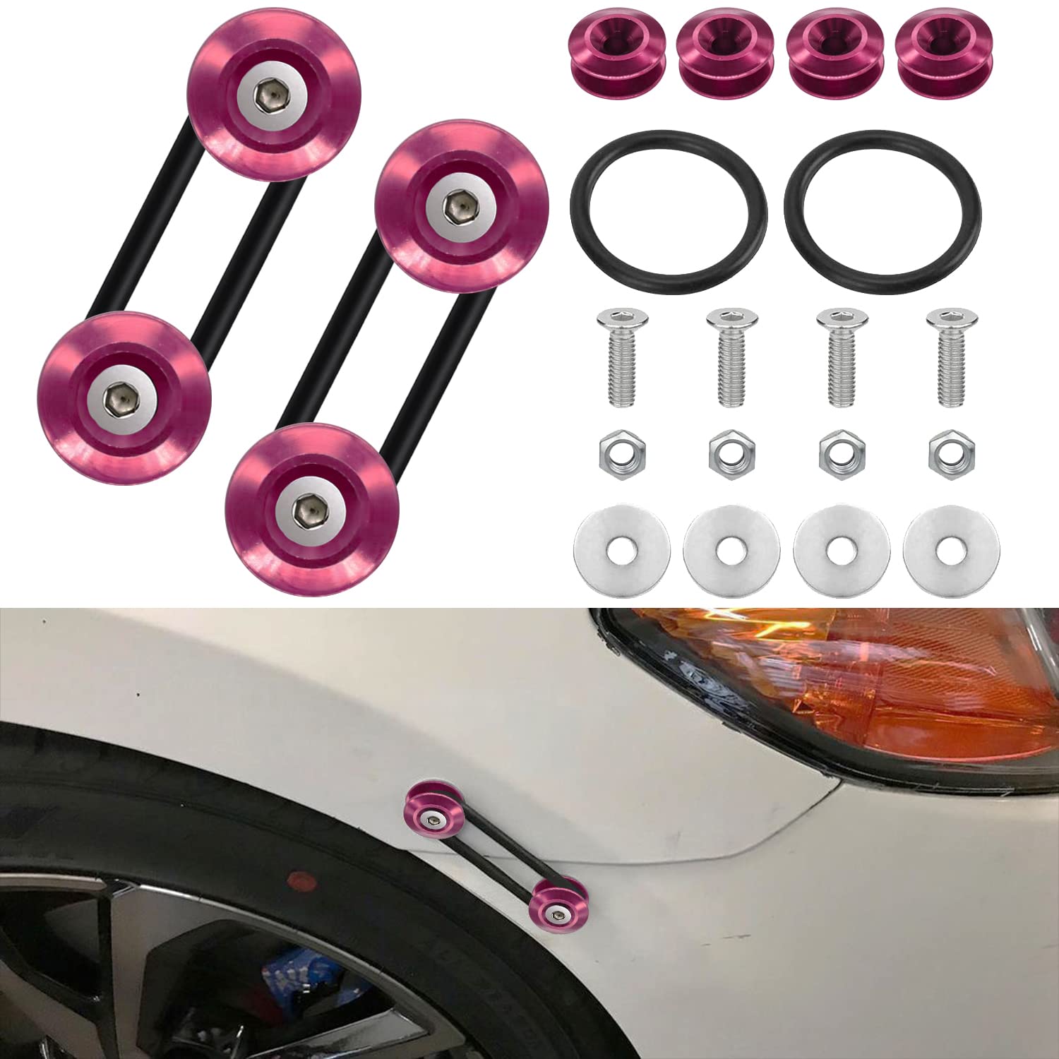 Комплект быстросъемных креплений для бампера и багажника (передний, задний) (розовый).. 3in x 1in