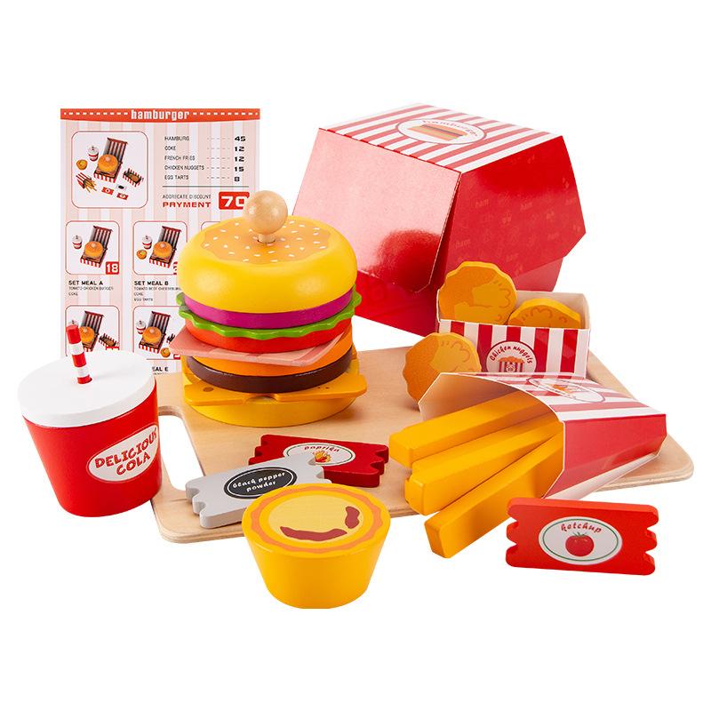 Children'S Early Education Puzzle Wooden Hamburger French Fries Coke Set Combination Simulation Play House Toy