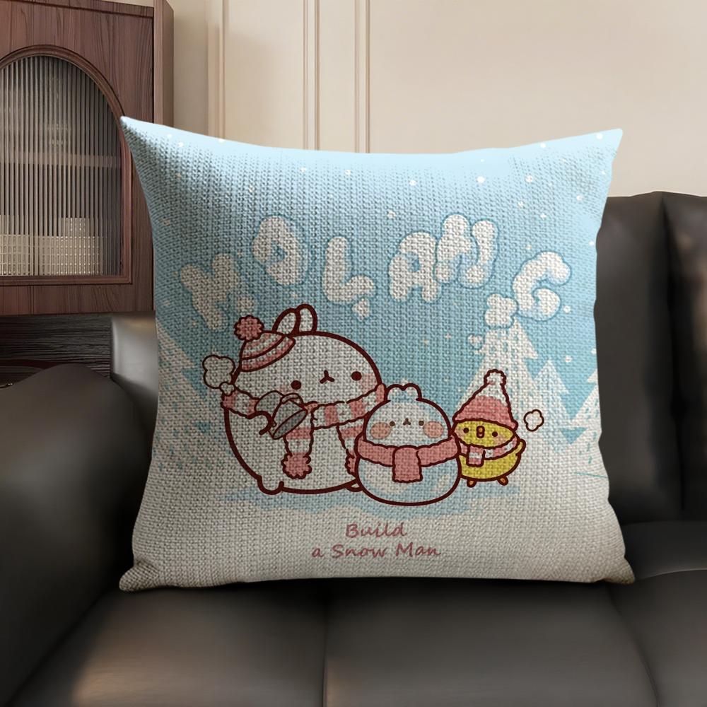 Cartoon MMolangS Rabbit Cushion Cover Natural Linen Organic Fabric DoubleSided Printing Sofa Home Decor Gift Pillow Case
