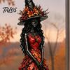 Halloween Party Table Decorations Autumn Witch Figurine, Desktop Decoration, Seasonal Resin Statue with Indoor Fall Home Accessories Leaf Gown