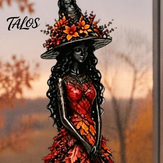 Halloween Party Table Decorations Autumn Witch Figurine, Desktop Decoration, Seasonal Resin Statue with Indoor Fall Home Accessories Leaf Gown