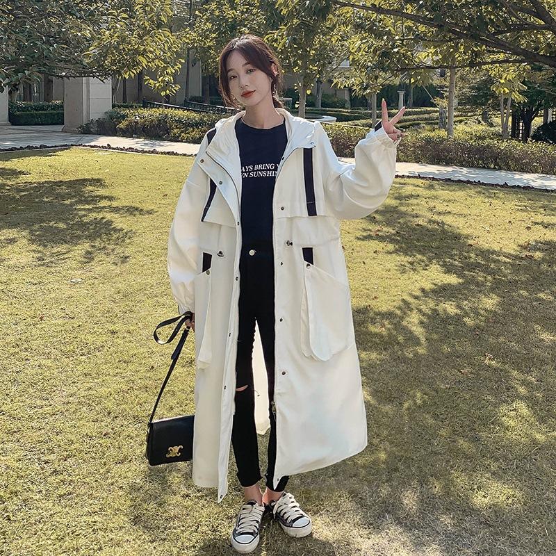 White Medium and Long Trench Coat Women's Quarter Korean Version Loose Hooded