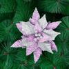 19cm Christmas Fabric Simulation Poinsettia Glitter Flower Hanging Drop Ornaments Xmas Tree Pendant  Decoration Party Home Decor