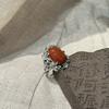 925 Silver Retro Ethnic Style Hollow Flower Hetian Nan Red Egg Surface Ring Female New Chinese Niche Opening Adjustment