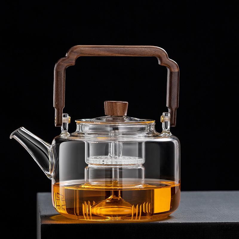 

JUSTINLAU 1.3L Glass Teapot Integrated Steaming&Boiling Kettle with Thickened Filter&Wooden Handle Household Kung Fu Tea Set прозрачный