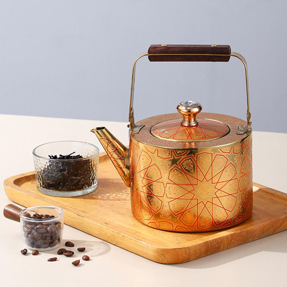 Ethnic Style Stainless Steel Tea Kettle, Large Capacity Teapot with Tea Strainer, Home Restaurant Flower Tea Pot, 1.5L