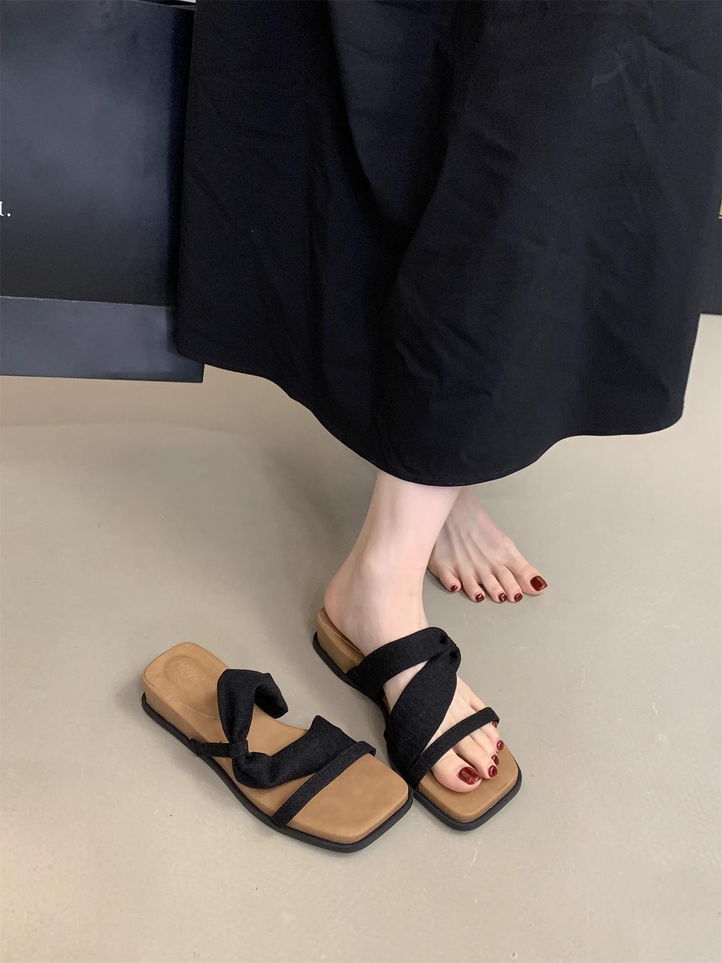 

Bow Platform Mules Shoes Women Flats Slippers Square Toe Sandals Summer 2026 Fad Dress Marie Janes Shoes Casual Sandalias Mujer 40 чорний