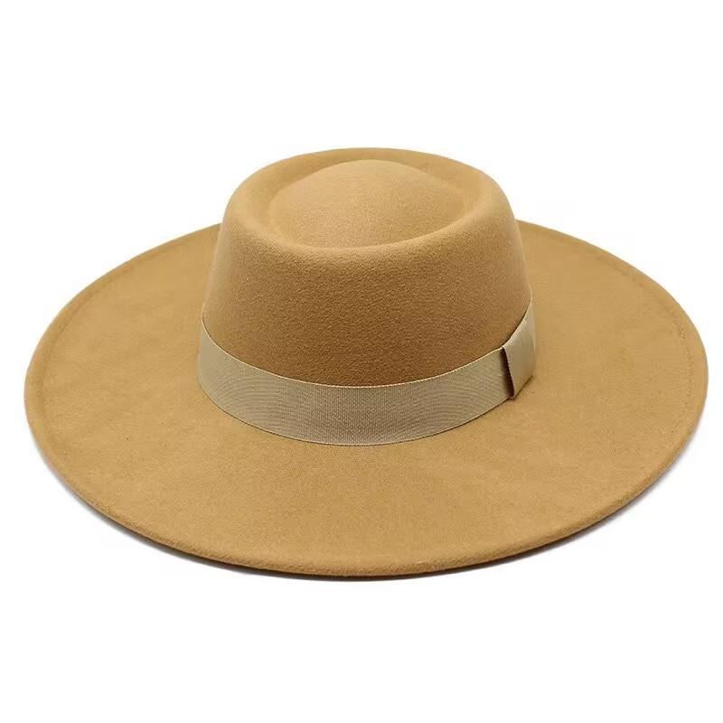 Popular European and American Simple Wool.cm Brim Men's and Women's Autumn and Winter Warm Outdoor Oval Ring Top Hat