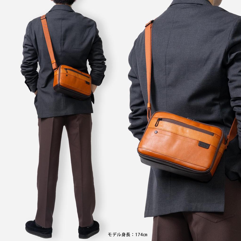 [Doubles] Men's Leather Shoulder Bag, Small, A5 Size, Cowhide Leather, BZN-7025 (Camel)