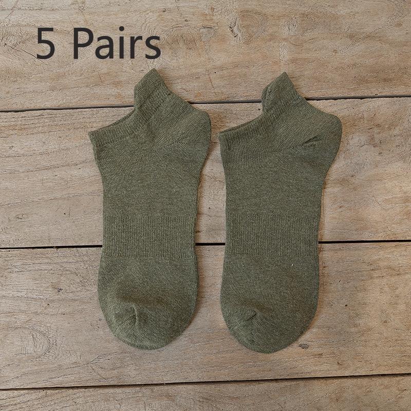 5 Pairs of Men's Short Socks, Pure Cotton, Men's Raised Ears, Breathable, Odorless, Short Top, Low Top, Light Mouth, Solid Color Boat Socks, Trendy
