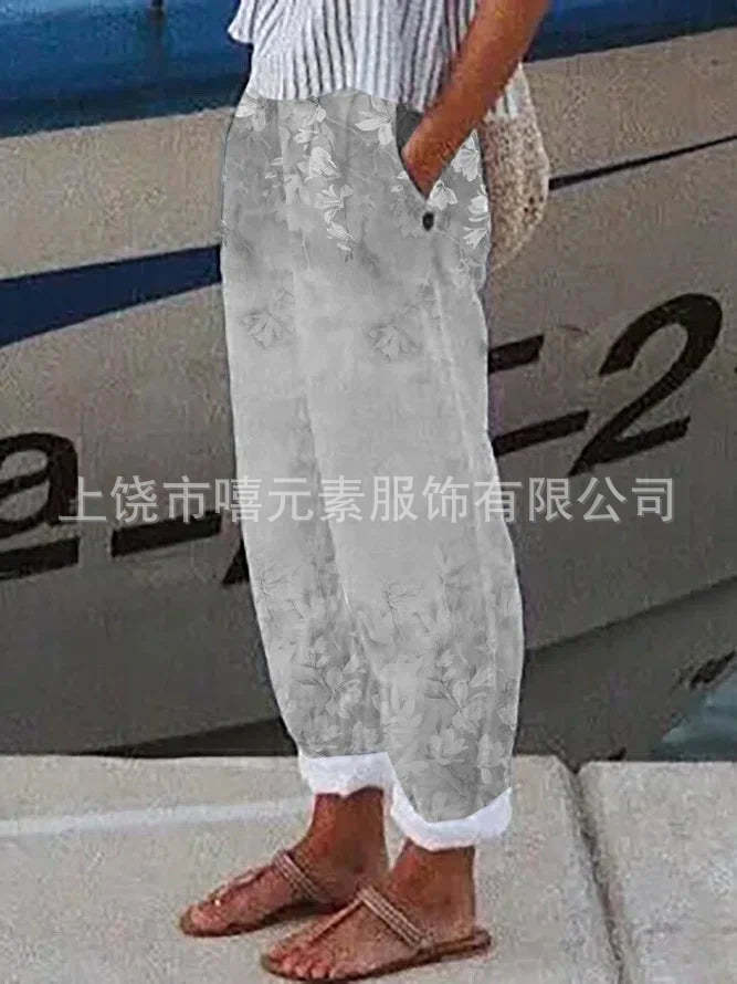 2025 Amazon's New Temperament Commuter 3D Digital Printing, Cotton and Linen Simple Crimped Casual Pants Can Be Printed