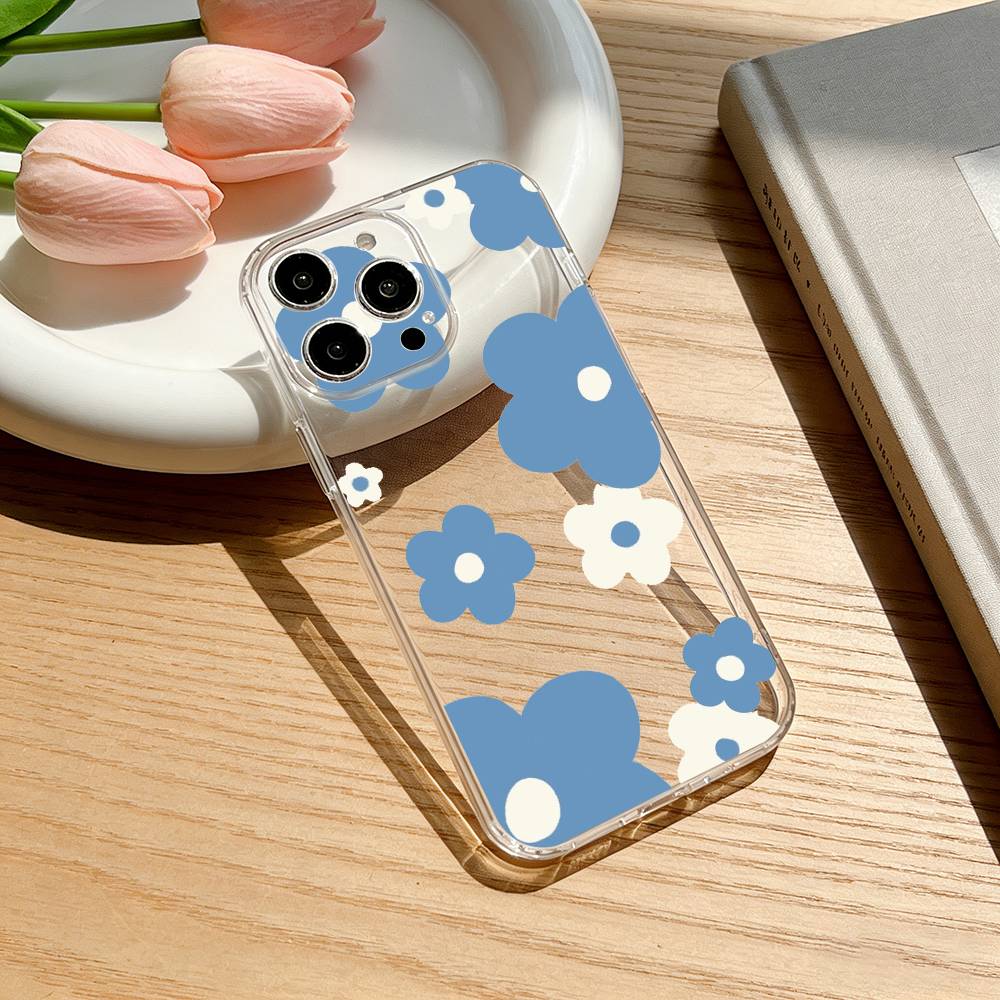Blue Minimalist Print Phone Case For iPhone 17 16 15 14 13 12 11 Mini Pro Max Plus Transparent Cover