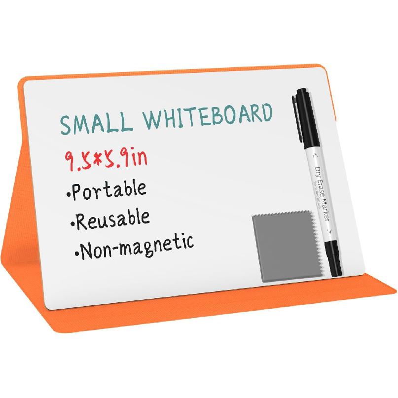 Portable Small White Board,Reble Dry Erase Board with Stand,Desktop Whiteboard for Office Meeting Bussiness Home 9" x 6" with Marker, Wipe Cloth