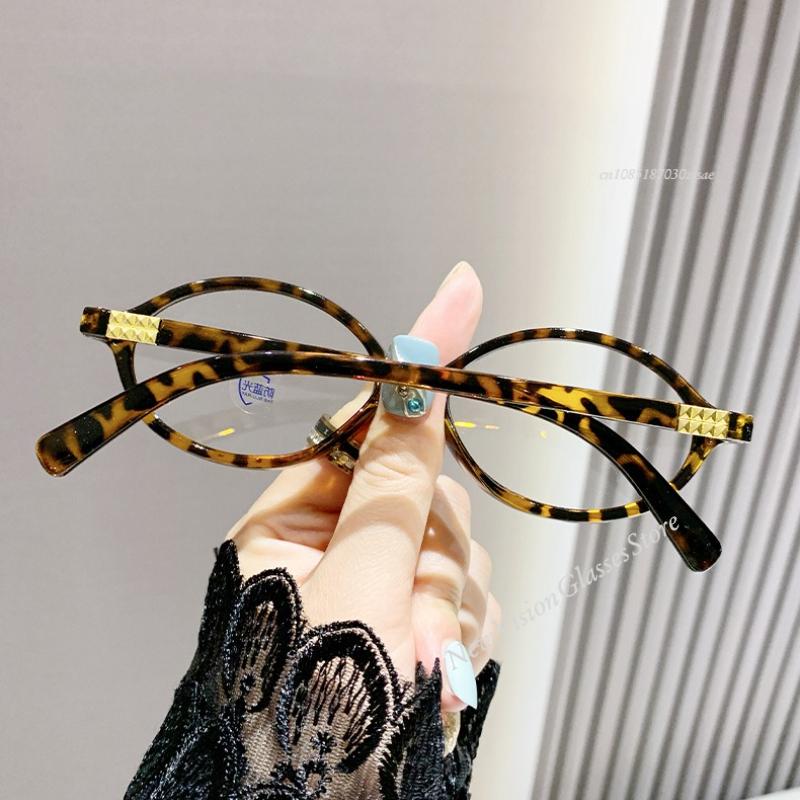 Retro Oval Frame Glasses Women Female Cool Eyewear Trend Reading Computer Anti Blue Light Eyeglasses