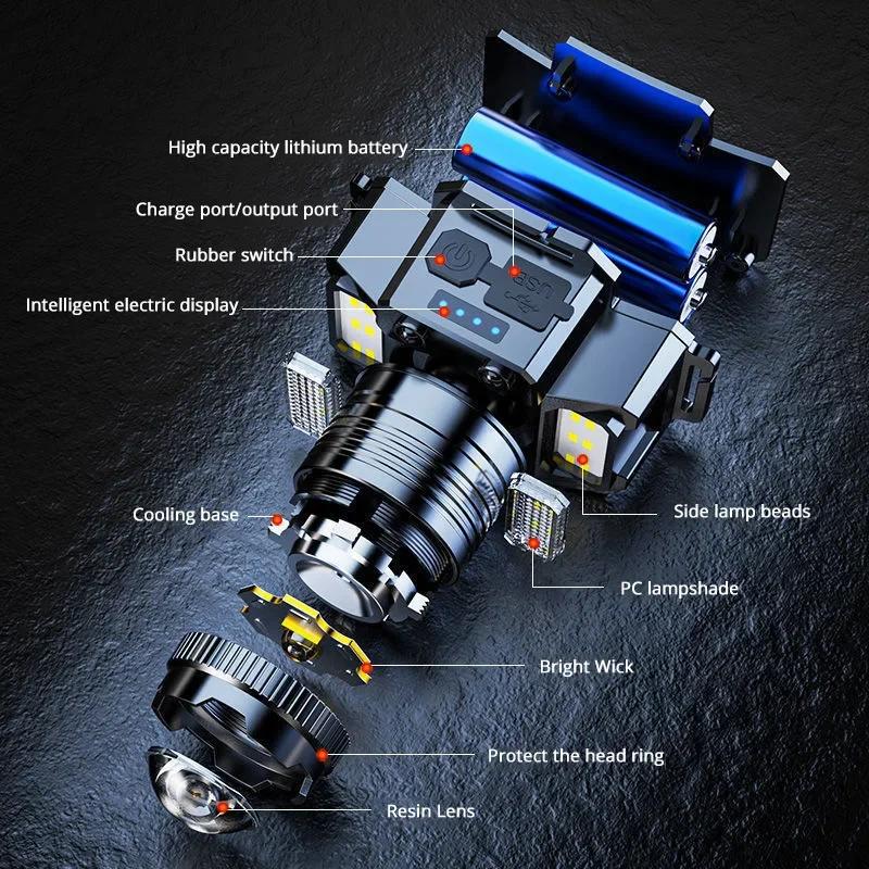 T51 Rechargeable Headlamp 2000mah Super Bright Torch Light Induction LED Headlight Waterproof Camping Mobile Power Bank Flashing
