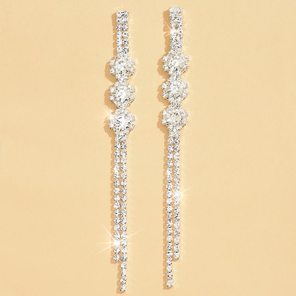 Diamond Claw Chain Long Fringed Earrings Fashionable High-End Stud Earrings Niche Temperament Elegant Earrings Women