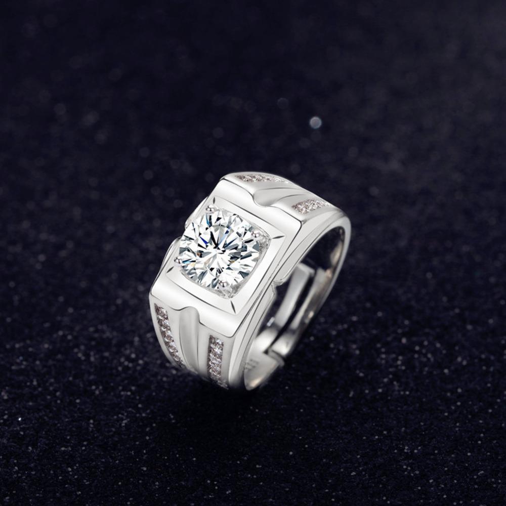 Wosikate Korean Square Zirconia Ring For Men Trendy Domineering Copper Fashion Jewellery Finger Ring Adjustable