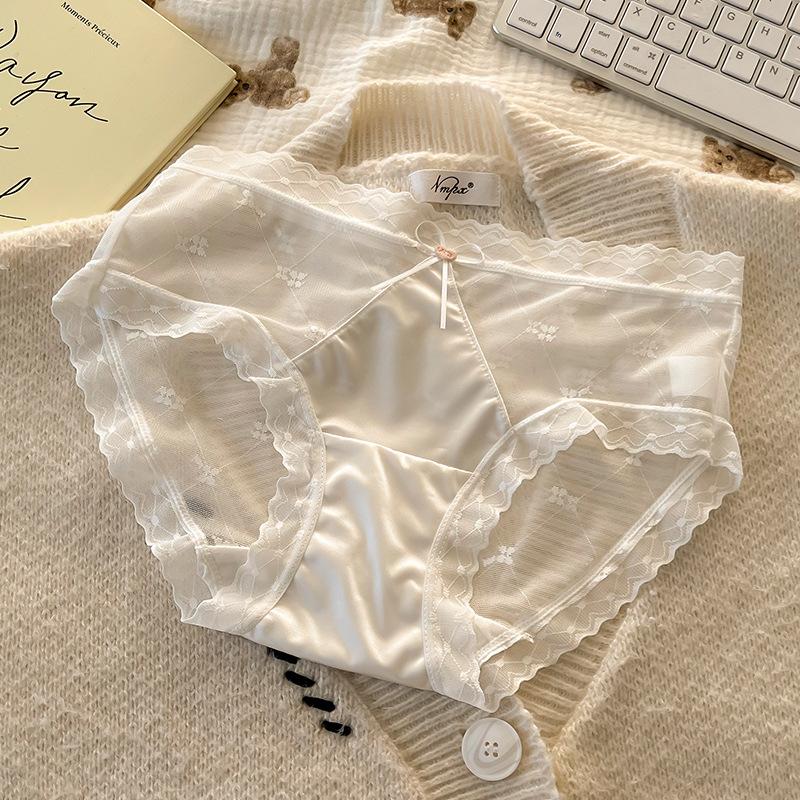 Women's Summer Light Lace Mesh No Trace Breathable Wisp Naked Feeling Ice Silk Briefs