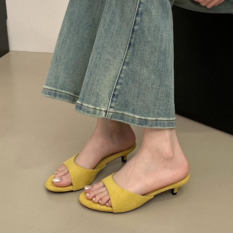 Mode Mode Flock Damen Niedriger Absatz Pantoletten Hausschuhe Schuhe Flaches Schuhwerk Runde Zehenpartie Damen Absatz-Hausschuhe Damen Sandalen Schuhe Pumps