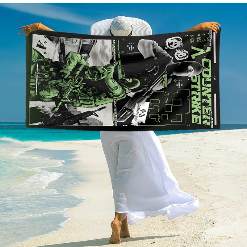 1pc CS Beach Towel, Comfortable and Thick, and Swimming/Bath/Picnic/Camping Towel, Suitable for Seaside Beaches