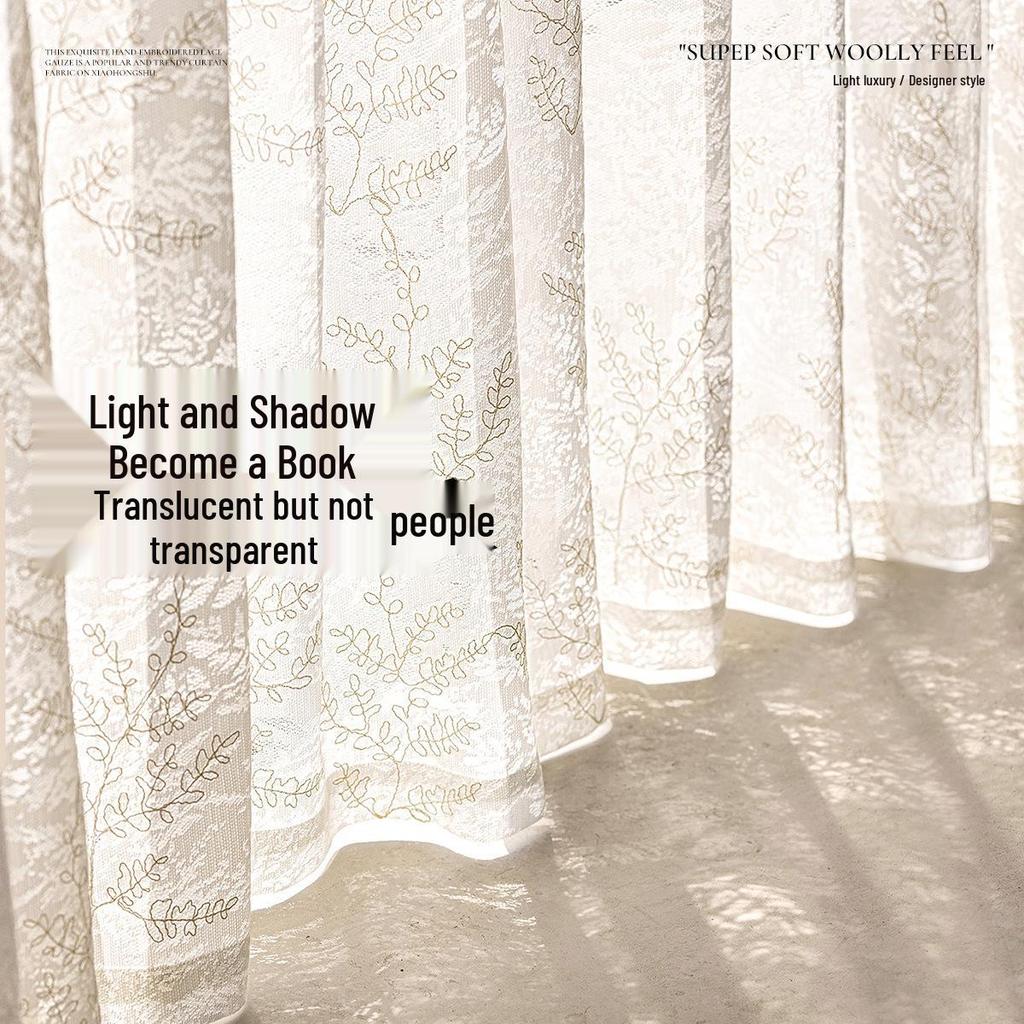 French Lace Embroidery Light-Permeable Privacy Curtains for Balcony, Bedroom, and Living Room