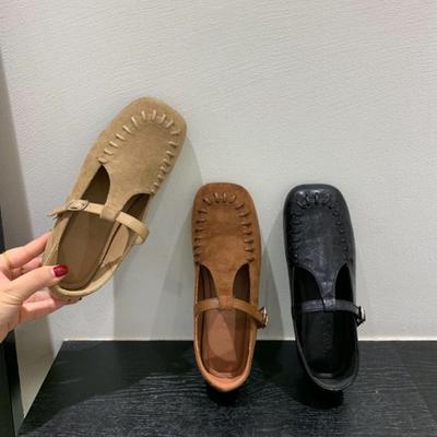 Sheepskin Version~ Autumn Retro Square Head Shallow Mouth Flat Bottom Old Money Style Single Shoes Women's Design Sense Late Evening Wind Mary