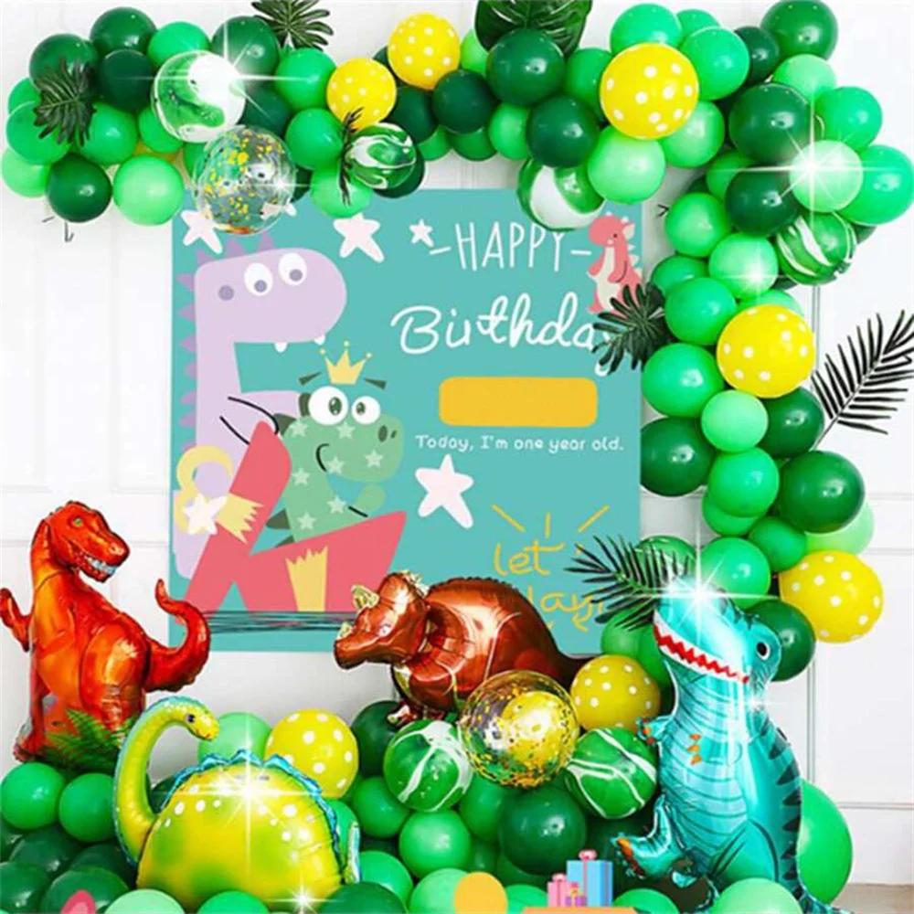 35Pcs Pink/Green Large Balloons Pearl Latex Balloons Gold Confetti Dinosaur Balloons for Birthday Weddings Party Decorations