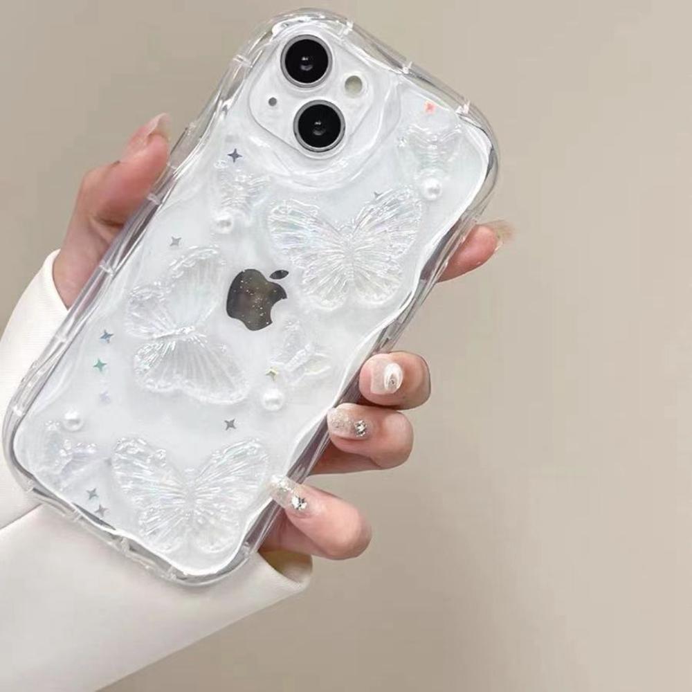 For iPhone 13 Case Pearl Butterfly Design Clear TPU Phone Cover