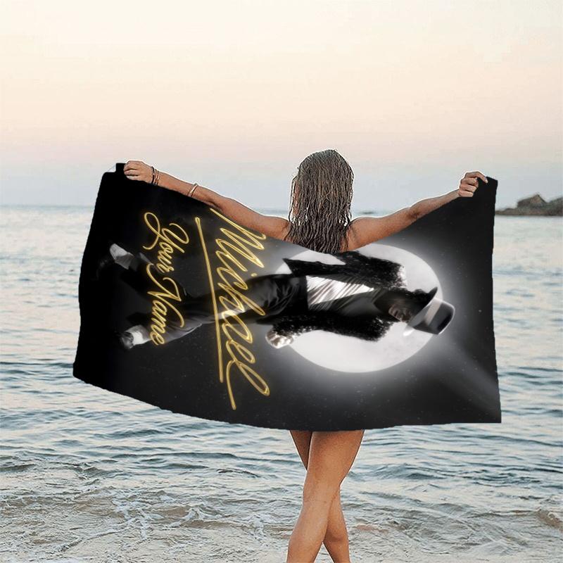 1pc Michael Jackson Beach Towel with Custom Name, Beach/Swimming/Bath/Picnic/Camping Towel, Suitable for Seaside Beaches