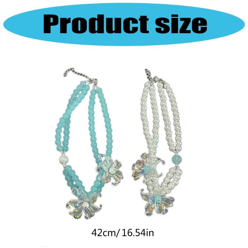 2-Layer Artificial Pearls Pendant Necklace with Flower Design, Fashionable Dainty Neck Chain Jewelry for Daily Wear