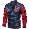 Men's Casual PU Leather Jacket with Fleece Lining - Baseball Style, Stand-Up Collar, Plain Design with Print