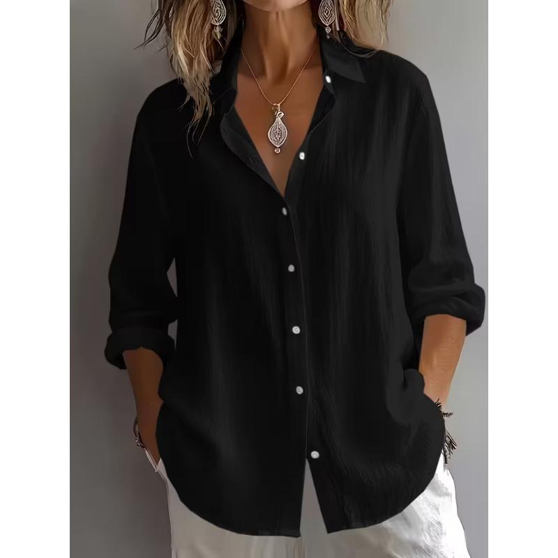Ladies Printed Long Sleeve Shirt Fashion Lapel Casual Daily Women Tops